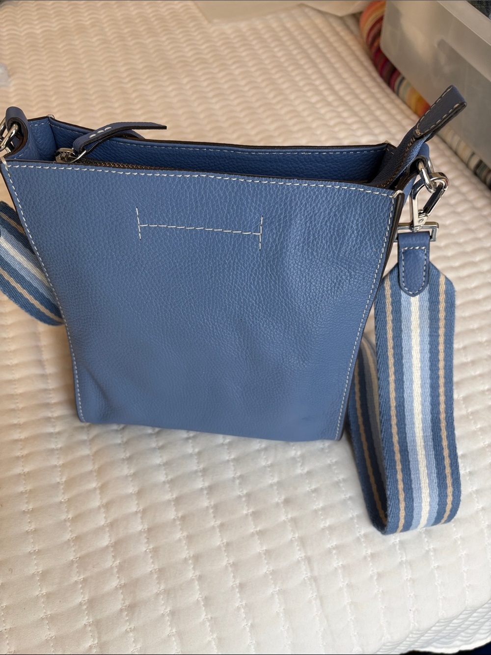 J.Jill periwinkle Blue Leather Crossbody Bag with Striped Strap